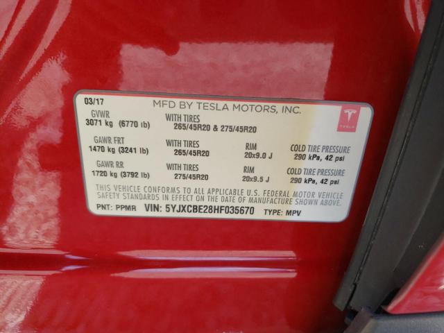 Photo 10 from auction – 2017 TESLA MODEL X with VIN 5YJXCBE28HF035670