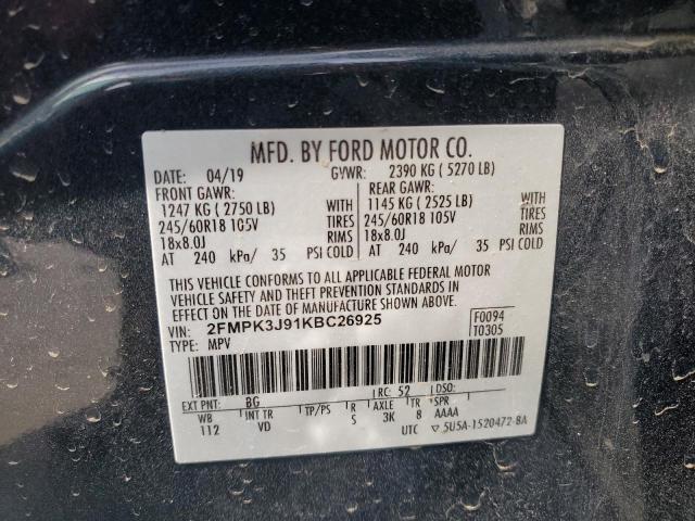 Photo 10 from auction – 2019 FORD EDGE SEL with VIN 2FMPK3J91KBC26925