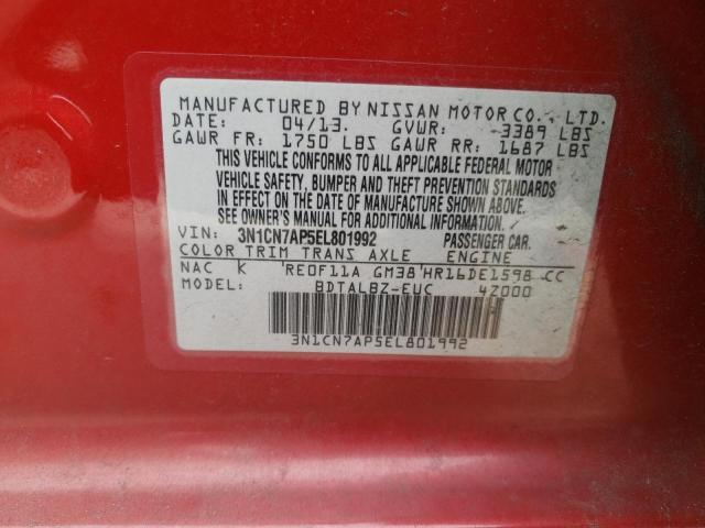 Photo 10 from auction – 2014 NISSAN VERSA S with VIN 3N1CN7AP5EL801992