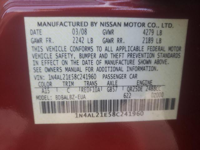 Photo 10 from auction – 2008 NISSAN ALTIMA 2.5 with VIN 1N4AL21E58C241960