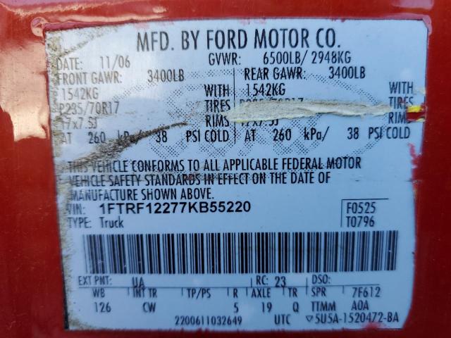 Photo 10 from auction – 2006 FORD F150 with VIN 1FTRF122X6NB78889