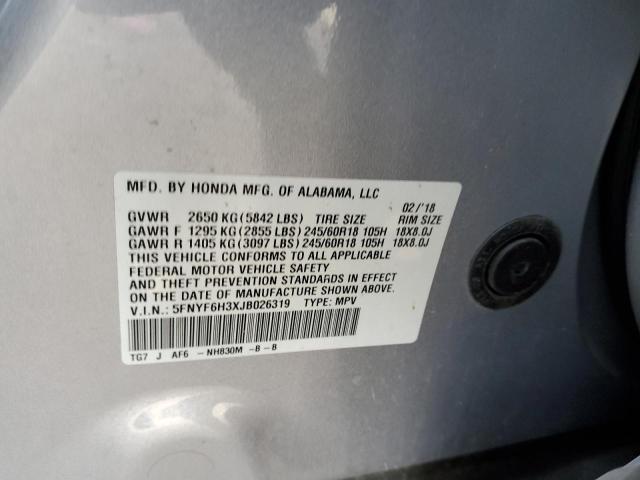 Photo 10 from auction – 2018 HONDA PILOT EX with VIN 5FNYF6H3XJB026319