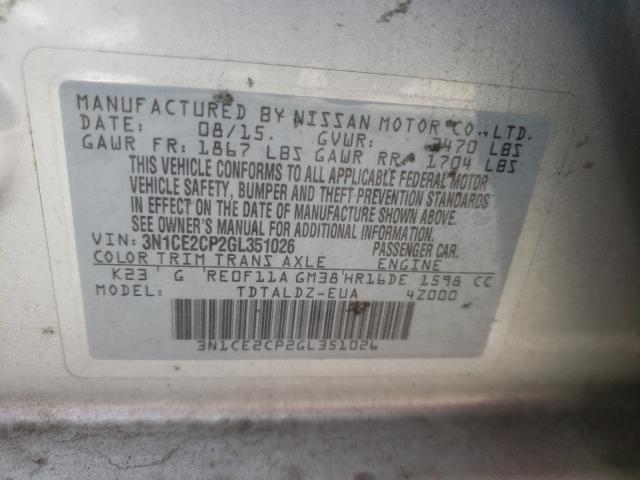 Photo 10 from auction – 2016 NISSAN VERSA NOTE with VIN 3N1CE2CP2GL351026
