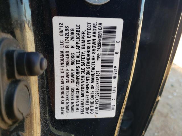Photo 10 from auction – 2012 HONDA CIVIC LX with VIN 19XFB2F55CE375137