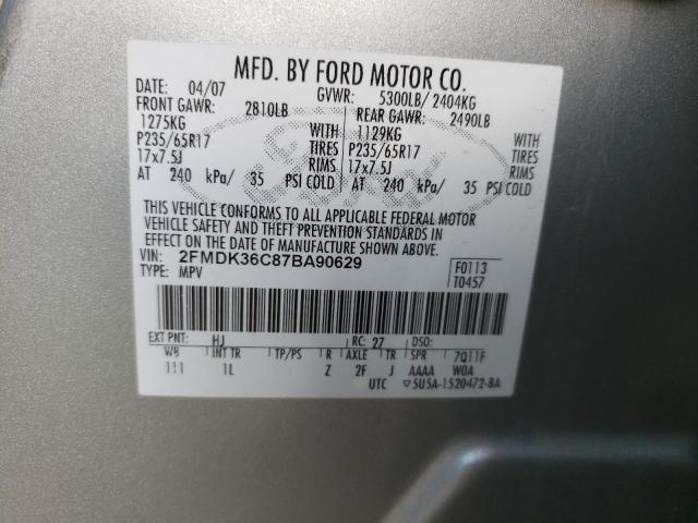 Photo 10 from auction – 2007 FORD EDGE SE with VIN 2FMDK36C87BA90629
