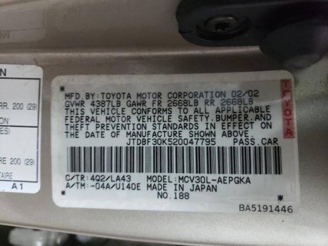 Photo 10 from auction – 2002 TOYOTA CAMRY LE with VIN JTDBF30K520047795