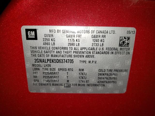 Photo 10 from auction – 2013 CHEVROLET EQUINOX LT with VIN 2GNALPEK5D6374705