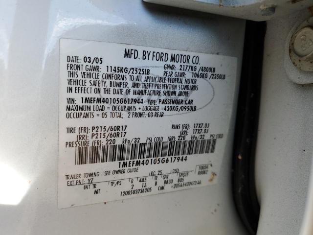 Photo 10 from auction – 2005 MERCURY MONTEGO LU with VIN 1MEFM40105G617944