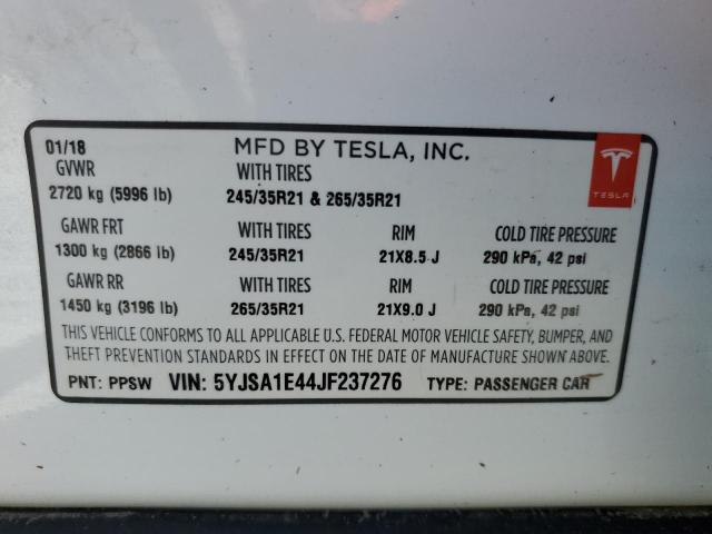 Photo 10 from auction – 2018 TESLA MODEL S with VIN 5YJSA1E44JF237276