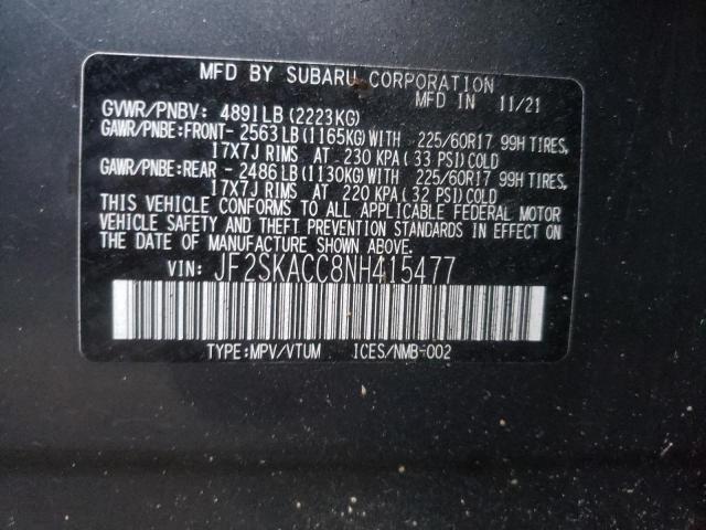 Photo 10 from auction – 2022 SUBARU FORESTER with VIN JF2SKACC8NH415477