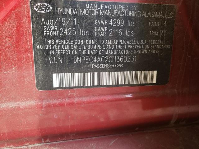 Photo 10 from auction – 2012 HYUNDAI SONATA SE with VIN 5NPEC4AC2CH360231