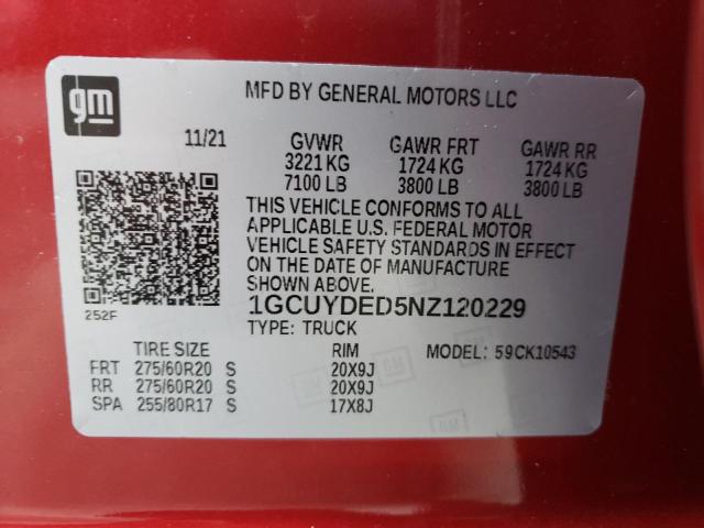 Photo 10 from auction – 2022 CHEVROLET SILVERADO with VIN 1GCUYDED5NZ120229