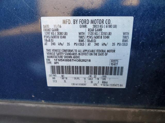 Photo 10 from auction – 2017 FORD EXPLORER with VIN 1FM5K8B87HGB28218