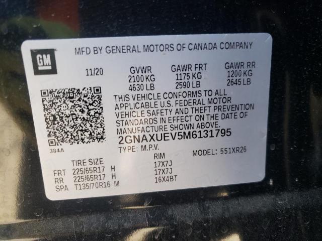 Photo 10 from auction – 2021 CHEVROLET EQUINOX LT with VIN 2GNAXUEV5M6131795