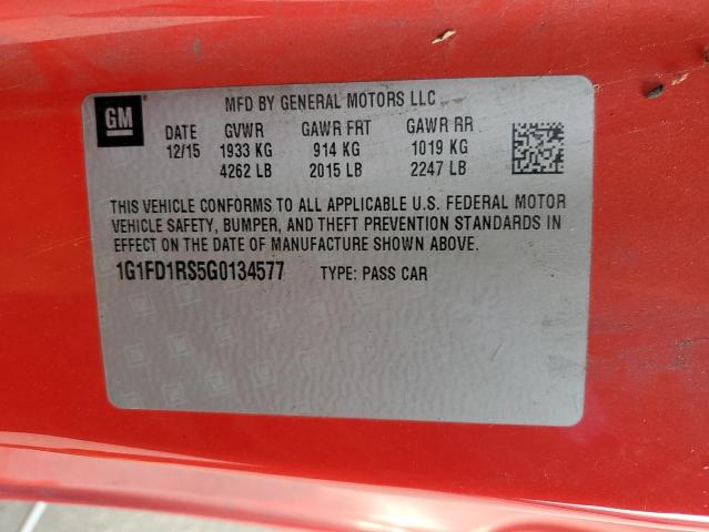 Photo 10 from auction – 2016 CHEVROLET CAMARO LT with VIN 1G1FD1RS5G0134577