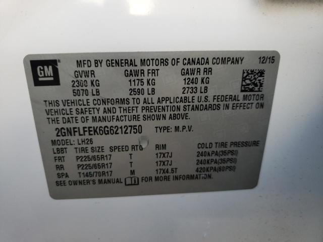 Photo 10 from auction – 2016 CHEVROLET EQUINOX LT with VIN 2GNFLFEK6G6212750