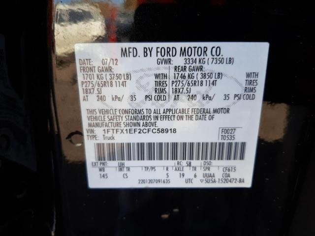 Photo 10 from auction – 2012 FORD F150 SUPER with VIN 1FTFX1EF2CFC58918