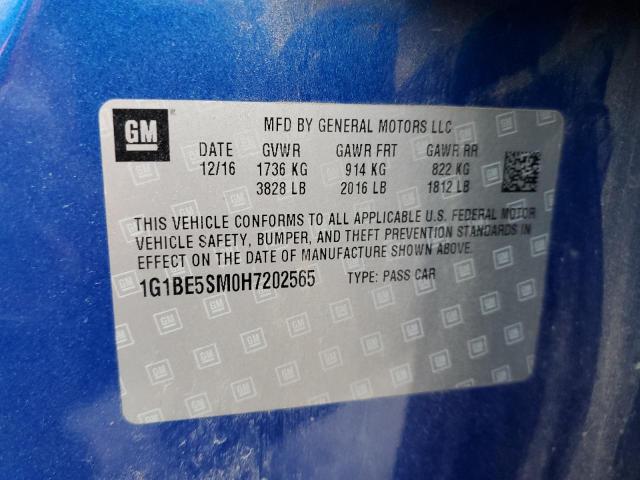 Photo 10 from auction – 2017 CHEVROLET CRUZE LT with VIN 1G1BE5SM0H7202565