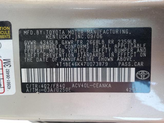 Photo 10 from auction – 2007 TOYOTA CAMRY CE with VIN 4T1BE46K47U073879