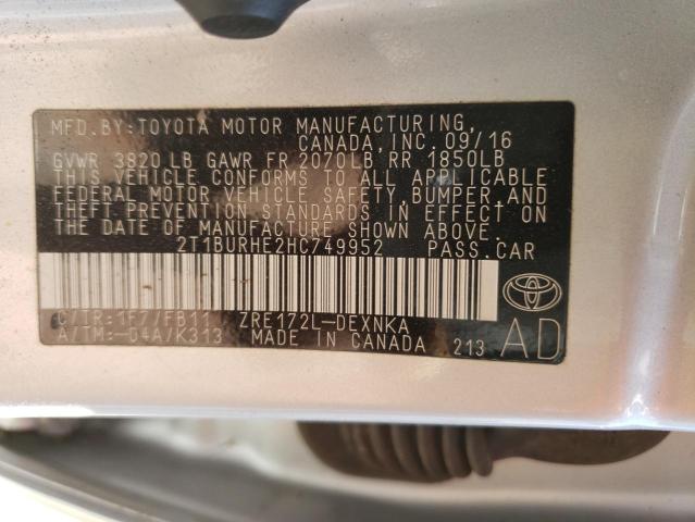 Photo 10 from auction – 2017 TOYOTA COROLLA L with VIN 2T1BURHE2HC749952