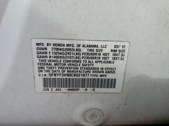 Photo 10 from auction – 2012 HONDA PILOT TOUR with VIN 5FNYF3H90CB021877