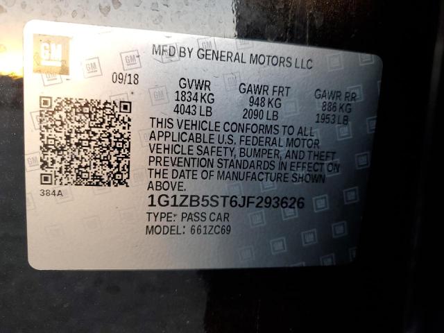Photo 10 from auction – 2018 CHEVROLET MALIBU LS with VIN 1G1ZB5ST6JF293626