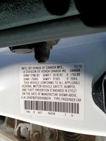 Photo 10 from auction – 2013 HONDA CIVIC LX with VIN 2HGFB2F53DH596274