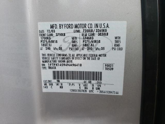 Photo 10 from auction – 2004 FORD F150 with VIN 1FTPX14594NA96418