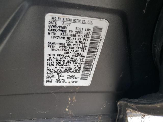 Photo 10 from auction – 2008 NISSAN MURANO with VIN JN8AZ08W67W660901
