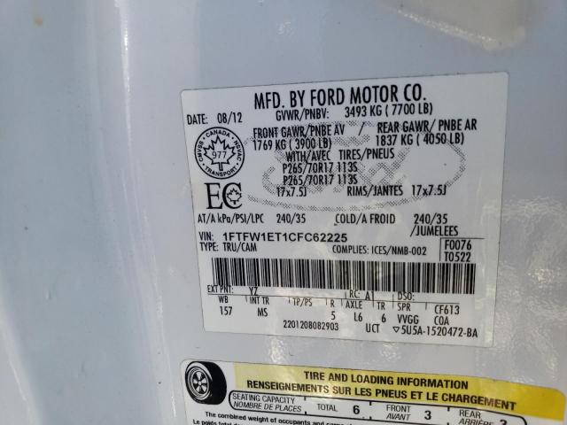 Photo 10 from auction – 2012 FORD F150 SUPER with VIN 1FTFW1ET1CFC62225