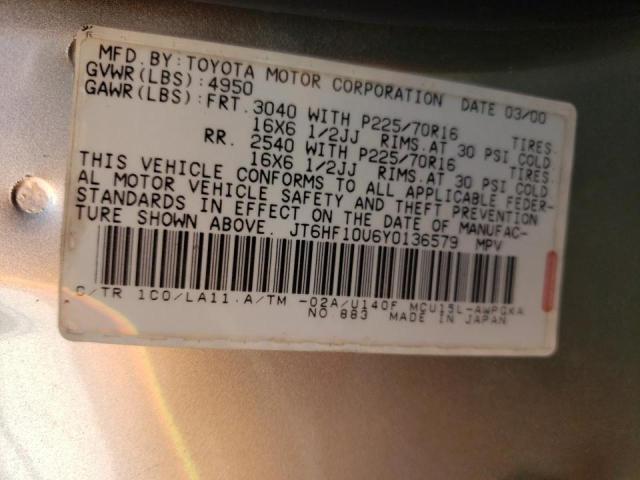 Photo 10 from auction – 2000 LEXUS RX 300 with VIN JT6HF10U6Y0136579