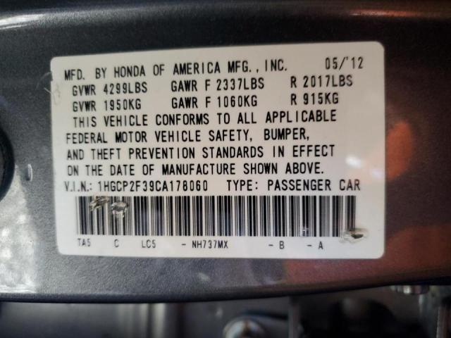 Photo 10 from auction – 2012 HONDA ACCORD LX with VIN 1HGCP2F39CA178060