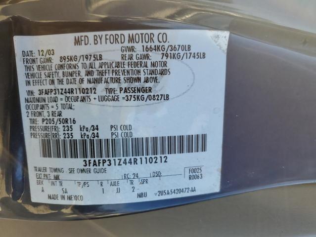 Photo 10 from auction – 2004 FORD FOCUS ZX3 with VIN 3FAFP31Z44R110212
