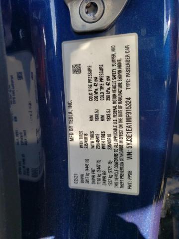 Photo 10 from auction – 2021 TESLA MODEL 3 with VIN 5YJ3E1EA1MF915324