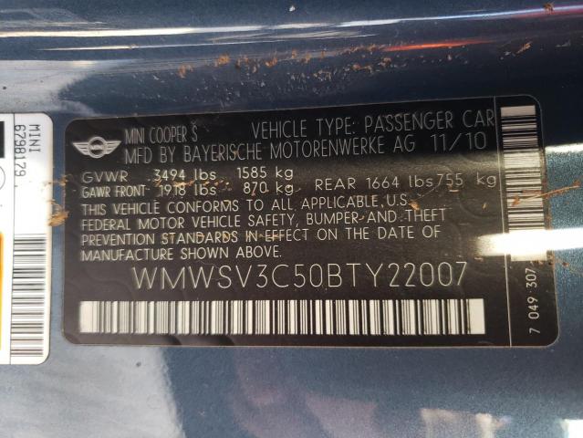 Photo 10 from auction – 2011 MINI COOPER S with VIN WMWSV3C50BTY22007