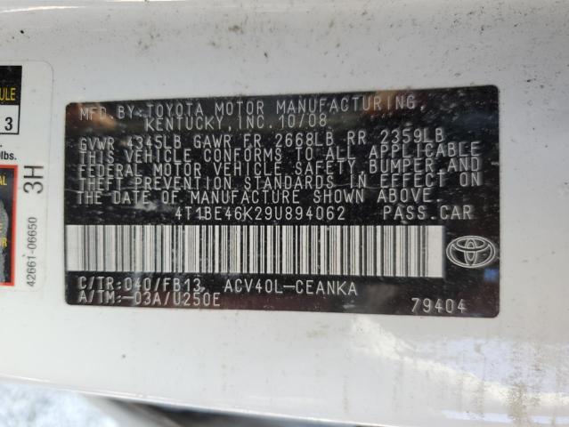 Photo 10 from auction – 2009 TOYOTA CAMRY BASE with VIN 4T1BE46K29U894062