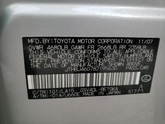 Photo 10 from auction – 2008 LEXUS ES 350 with VIN JTHBJ46G782195630