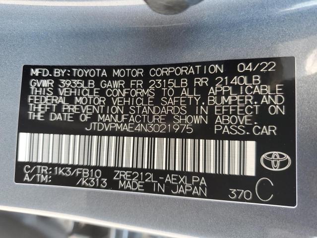 Photo 10 from auction – 2022 TOYOTA COROLLA LE with VIN JTDVPMAE4N3021975