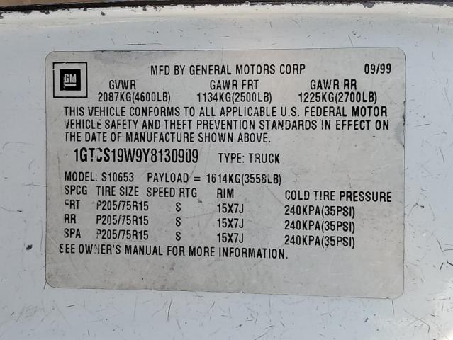 Photo 10 from auction – 2000 GMC SONOMA with VIN 1GTCS19W9Y8130909