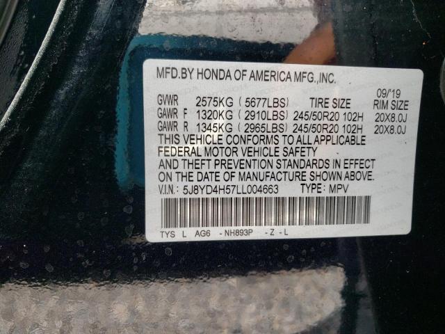 Photo 10 from auction – 2020 ACURA MDX TECHNO with VIN 5J8YD4H57LL004663
