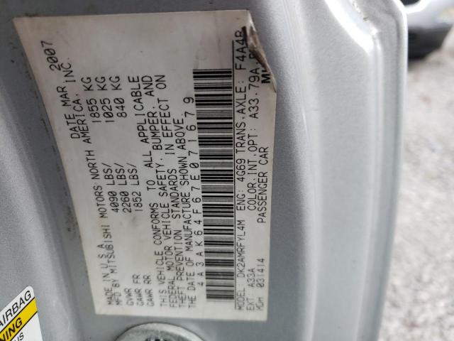 Photo 10 from auction – 2007 MITSUBISHI ECLIPSE ES with VIN 4A3AK64F67E071679