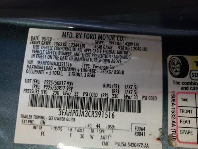 Photo 10 from auction – 2012 FORD FUSION SEL with VIN 3FAHP0JA3CR391516
