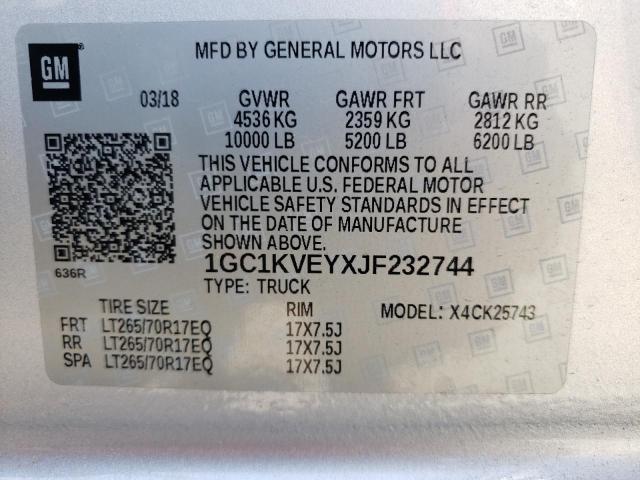 Photo 10 from auction – 2018 CHEVROLET SILVERADO with VIN 1GC1KVEYXJF232744