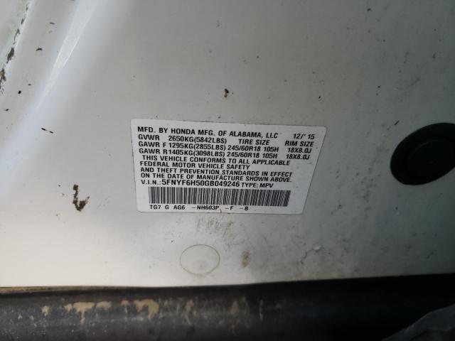 Photo 10 from auction – 2016 HONDA PILOT EXL with VIN 5FNYF6H50GB049246