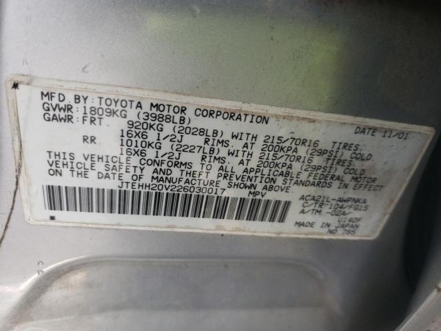 Photo 10 from auction – 2002 TOYOTA RAV4 with VIN JTEHH20V226030017