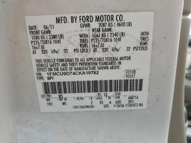 Photo 10 from auction – 2012 FORD ESCAPE XLT with VIN 1FMCU9D74CKA19782