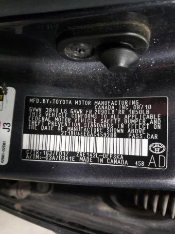 Photo 10 from auction – 2010 TOYOTA COROLLA BA with VIN 2T1BU4EE6AC459288