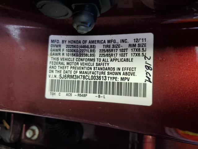 Photo 10 from auction – 2012 HONDA CR-V EXL with VIN 5J6RM3H78CL003613