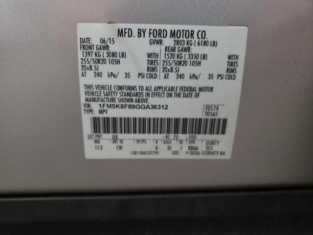 Photo 10 from auction – 2016 FORD EXPLORER L with VIN 1FM5K8F89GGA36312