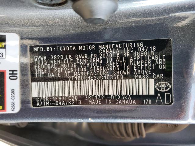 Photo 10 from auction – 2018 TOYOTA COROLLA L with VIN 2T1BURHE2JC103588